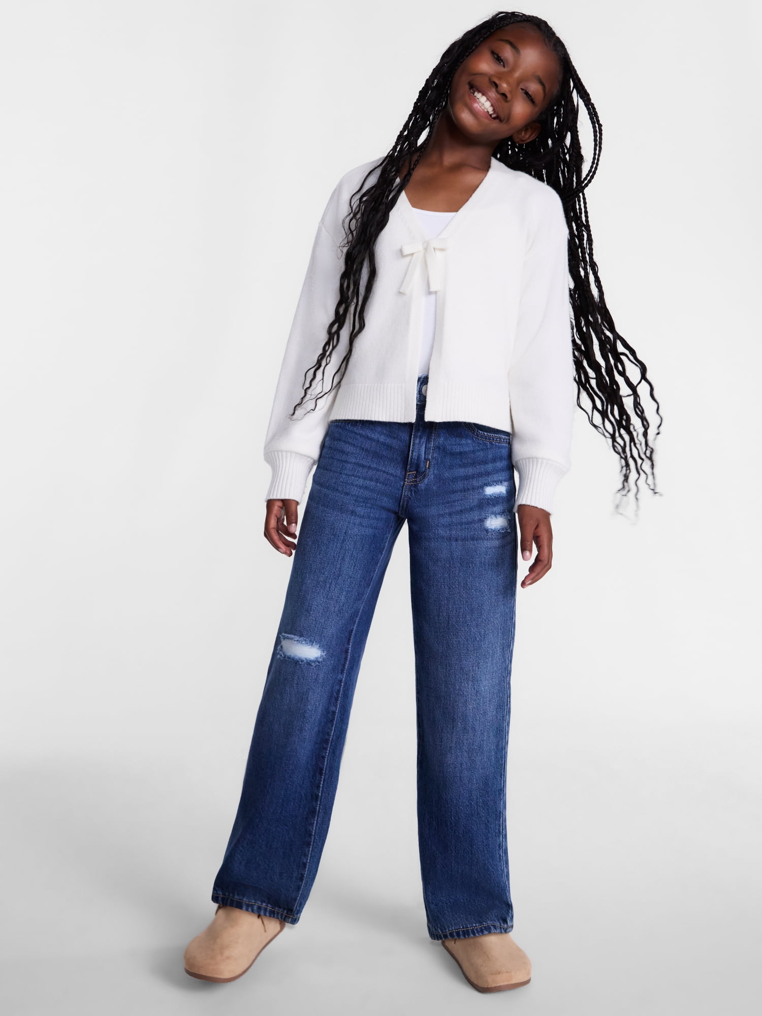 Wonder Nation Girls Bow Front Cardigan with Long Sleeves, Sizes 4-18 & Plus