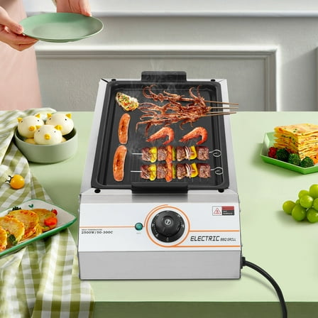 Miumaeov BBQ Grill Electric Barbecue Grill Electric Griller Silver Stainless Steel 2.5KW 110V