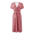 thumbnail image 4 of SMihono Robe Maxi Bohème d'Été pour Femmes Grande Taille Manches Courtes Imprimé Floral Col en V Ceintures Mi-Mollet Robe de Plage Robe d'Été, 4 of 9