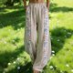 thumbnail image 2 of Pantalones de Piernas Anchas de las Mujeres Impresión Floral de Algodón Lino Suelto Casual de Cintura Alta Pantalones Largos Cónicos para Primavera Verano, 2 of 6