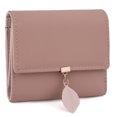 thumbnail image 5 of UTO Small Wallet for Women PU Leather RFID Blocking Card Holder Zipper Coin Purse with Leaf Pendant(Pale Mauve-2), 5 of 7