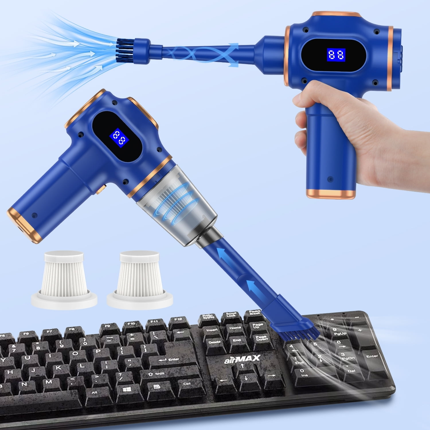 Compressed Air Duster Cordless Handheld Vacuum,AILKIN LED Display 120000Pa 3000mAh Air Blower Electric Compressed Air Duster Cleaner for Computer Keyboard Cleaning,Car,Electronics,Office