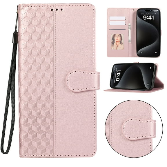 Wallet Case for iPhone 11,RFID Blocking Credit Card Holder & Cash Slot,Premium PU Leather Folio Magnetic Flip Kickstand Lanyard Shockproof Cover For iPhone 11,Rosegold