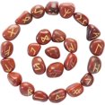thumbnail image 1 of Crocon Red Jasper Gemstone Rune Stone with Elder Futhark Alphabet Engraved Symbol 25 pcs Set for Feng Shui Chakra Balancing Reiki Crystal Healing Spiritual Metaphysical Size: 15-20 mm, 1 of 8