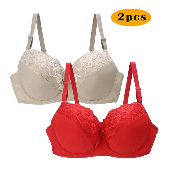 ylioge 2 Pack Bras for Women Plus Size M-4X Push Up Bralettes Ladies Trendy Breathable Multipack Support Lifting Seamless-Underwear Bra