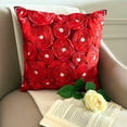 thumbnail image 3 of 24x24 Pillow Cover Red, Pillow Cover 24x24 Red, Handmade Red Shams, Ribbon Red Rose Flower Floral Theme Pillow Shams, 24x24 inch (60x60 cm) Pillow Sham, Square Silk - Bed Of Roses, 3 of 10