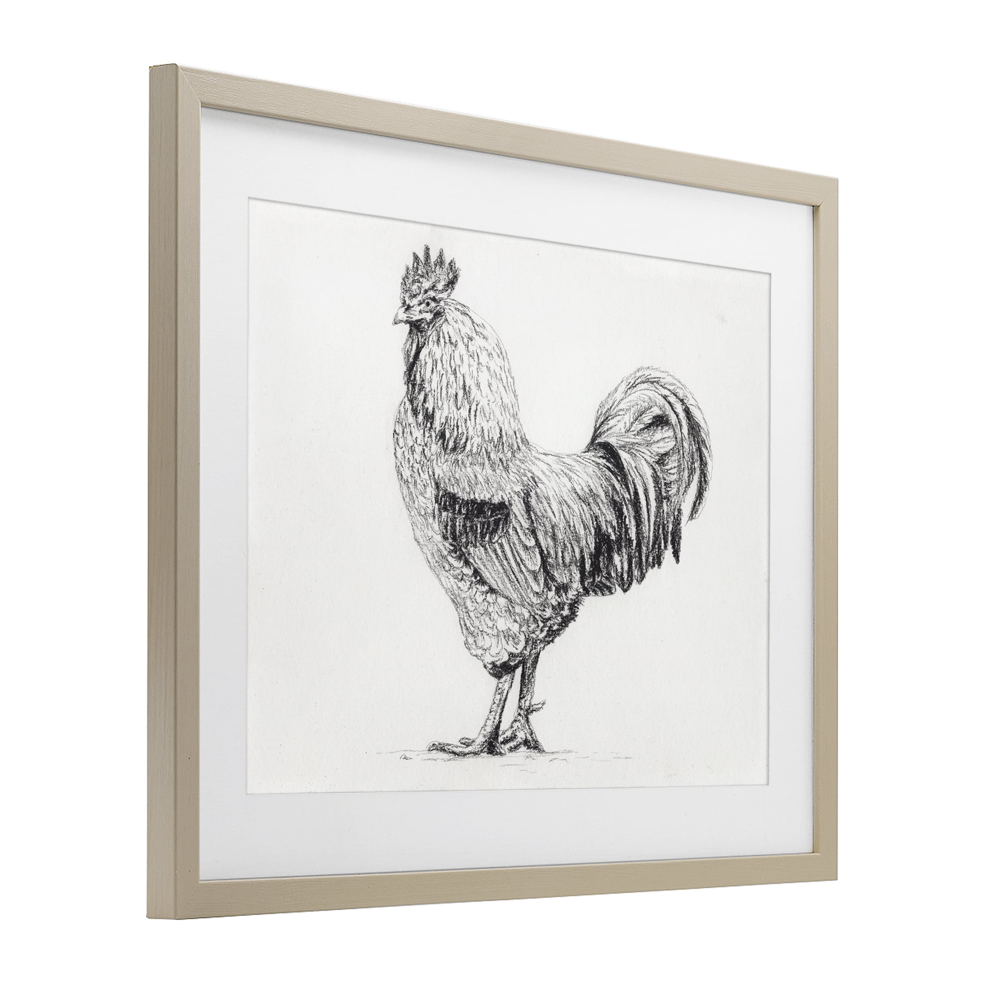 Stupell Industries Rooster in Charcoal Birch Framed Print Under Glass, design by Leah Noel Art
