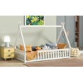 thumbnail image 6 of HMYG Twin Tent-shaped Floor Bed,Teepee Bed with Guardrails,Slats,White, 6 of 12