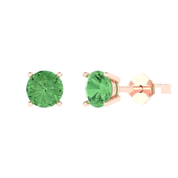 2 ct Push-Back Stud Earrings for Women | 6.5mm Round Cut Simulated Green Diamond | 18K Rose Gold