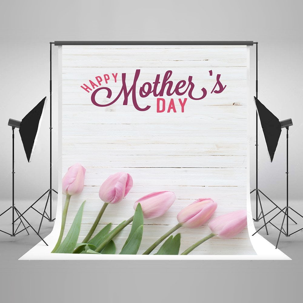 Leowefowa Happy Mothers Day Backdrop 12x8ft Vinyl Graceful Pink Tulips Blackboard Mint Green Plank Photography Background Togetherness Photo Shoot Party Banner Wallpaper Studio Props 