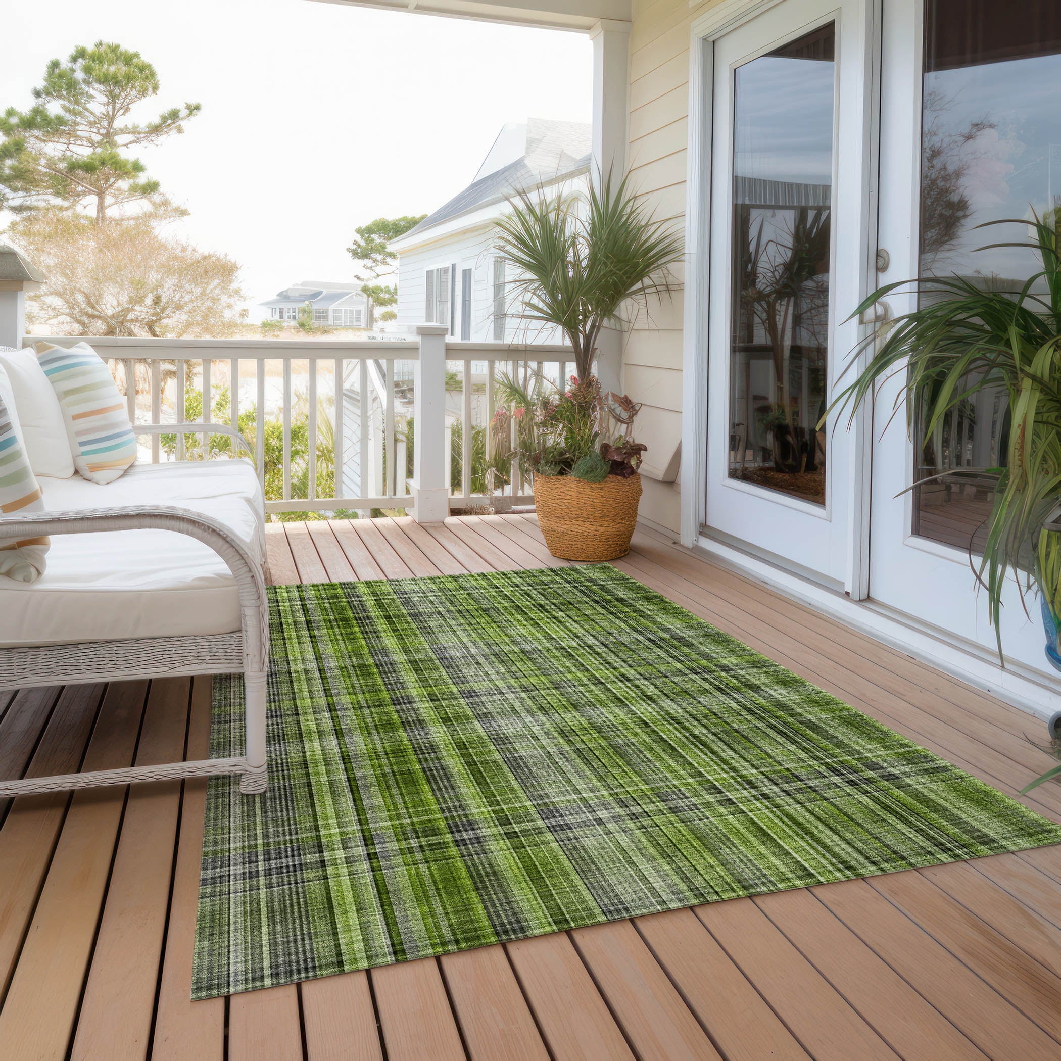 Addison Rugs Chantille Indoor/Outdoor Transitional Plaid Green Washable Rectangle Rug, 10' x 14'