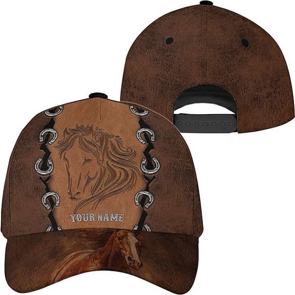 Lotusprinthandmade Personalized Name Brown Horse Horse Lover Classic Baseball Cap One Size Multicolor