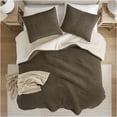 thumbnail image 6 of JERFIT Brown Waffle Knit Chenille Comforter Set with Sherpa Reverse Twin Size, 3-Piece Bedding Set, 6 of 10