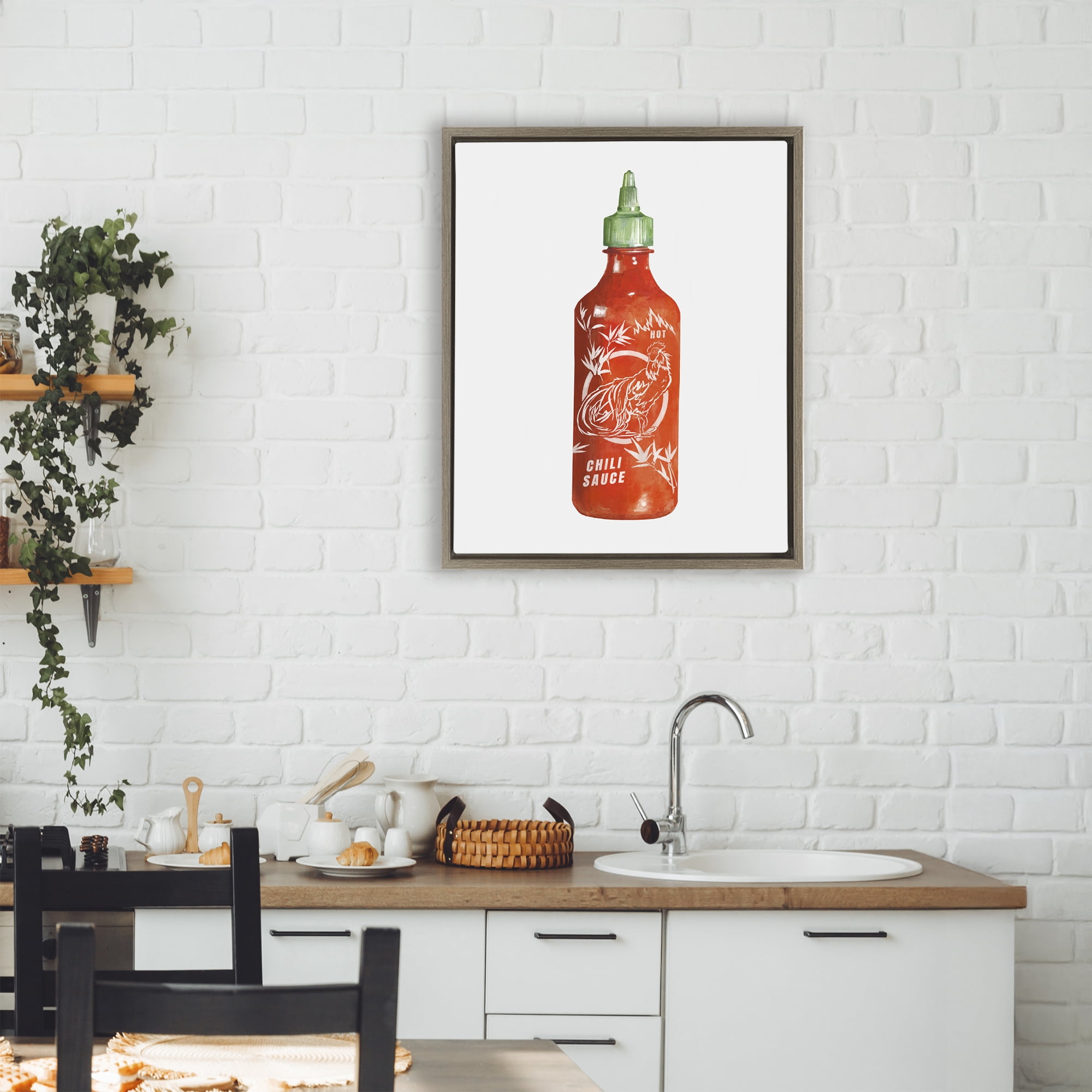 Stupell Industries Iconic Hot Sauce Bottle Brown Framed Floater Canvas Wall Art, design by Rylen McNett