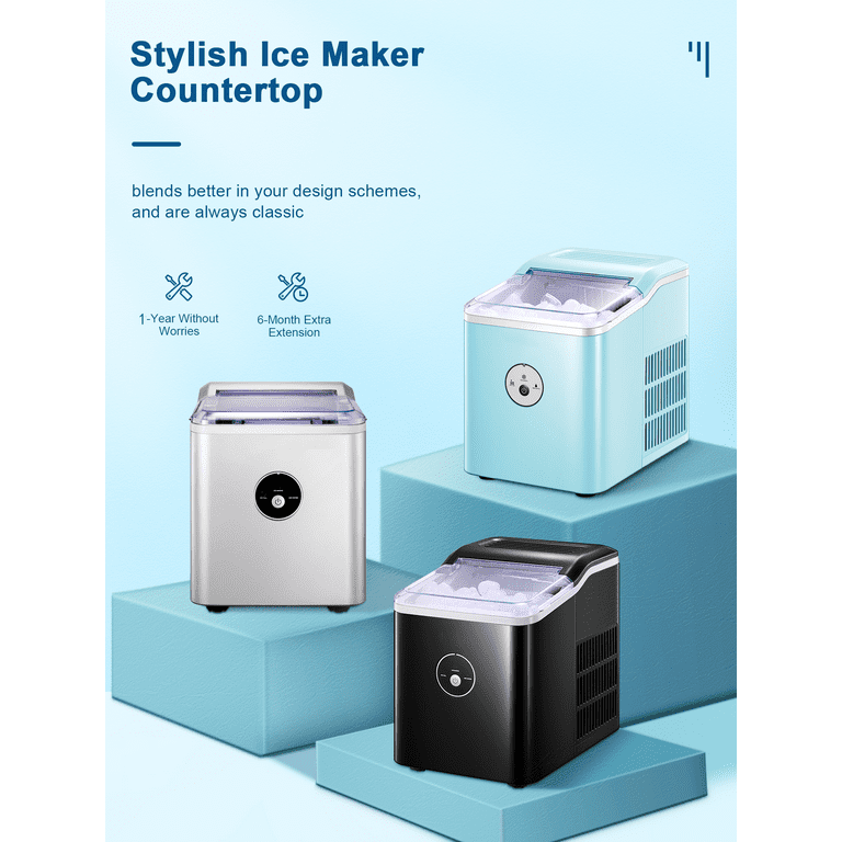 Ice Maker Countertop, 28 lbs Ice in 24 Hrs, 9 Bullet Ice in 5 Minutes,  Silver, Northclan