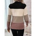 thumbnail image 6 of Women'S Color Block Sweaters Long Sleeve Mock Neck Tops Loose Knitted Pullover Sweater Camel M, 6 of 7