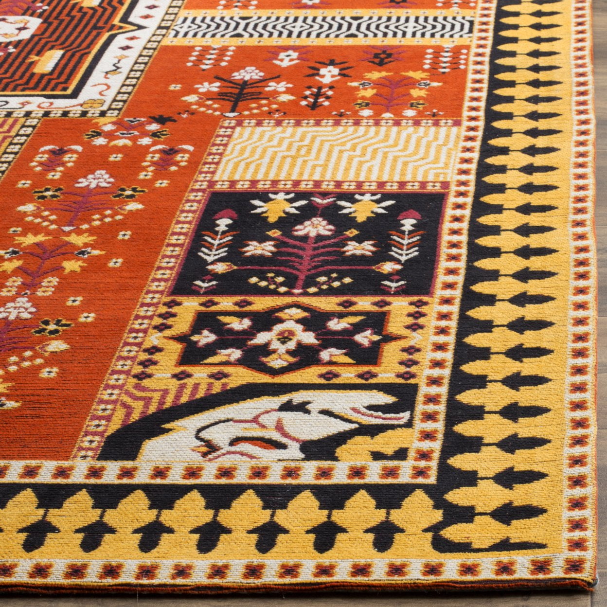 SAFAVIEH Classic Vintage Seanna Geometric Bordered Cotton Area Rug, Orange/Gold, 4' x 6'