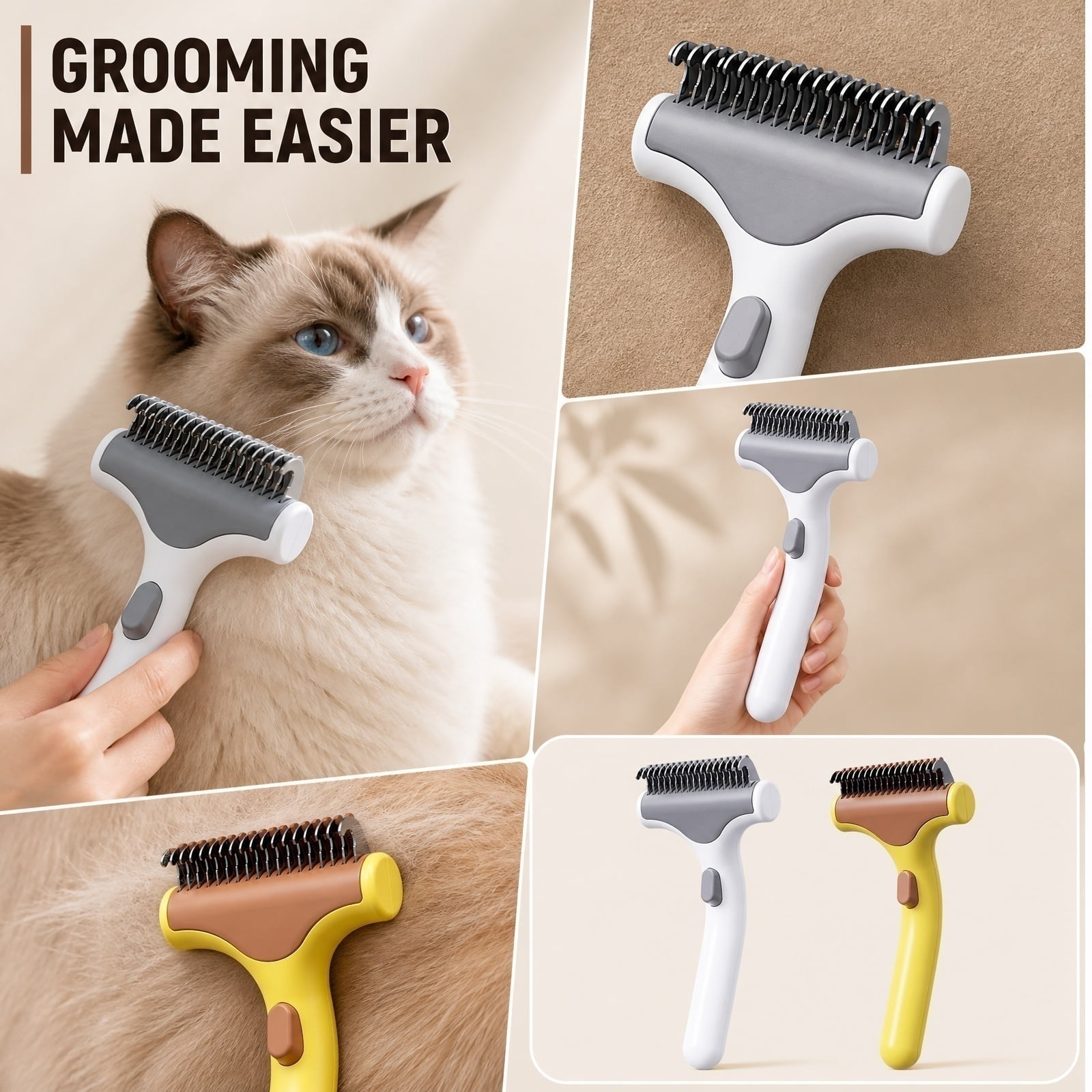 -Sided Pet Grooming Tool For Dogs And Cats, Undercoat Rake For Dematting And Deshedding, An Effective Comb For Removing , Mats, And Loose , 1Pack White