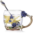 thumbnail image 1 of Esmaltes Flor de Mariposa Tazas de Café de Vidrio Transparente Sin Plomo Taza de Té con Juego de Cuchara de Acero, Regalos Personalizados para Mujeres Esposa Mamá Niña Maestra Amigas Cumpleaños Madre, 1 of 7