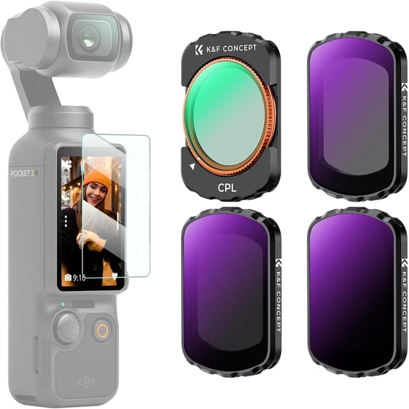 K&F CONCEPT Magnetic 4 Pack ND & CPL Filter Kit Compatible with DJI OSMO Pocket 3, CPL ND16 ND64 ND256 Polarizing Neutral Density Filters, Multi-Coated/HD Optical Glass/Gimbal Compatible