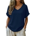 thumbnail image 2 of Diufon Womens Gauze Tops Summer Casual Short Sleeve V Neck Cotton Linen Blouse Solid Color Textured Tunic Tees, 2 of 8