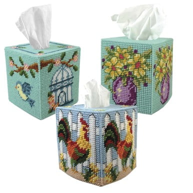 Herrschners Folk Art Floral Tissue Box Plastic Canvas Kit