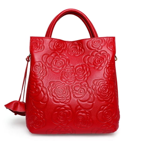 Genuine leather rose pattern flower handbag large capacity cross-body bag women s wallet shopping bag storage bag,purse