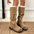 thumbnail image 3 of Xfvqtps Vintage Mid Calf Boots for Women Pull on Round Toe Thick Sole Buckle Strap Faux Leather Tall Boots, 3 of 8