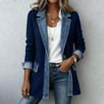 thumbnail image 6 of Hsovts Denim Patchwork Jackets for Women Patchwork Knit Denim Cuffs Jacket Winter Fall Long Sleeve Collared Button Down Casual Stylish Blazer Navy M, 6 of 11
