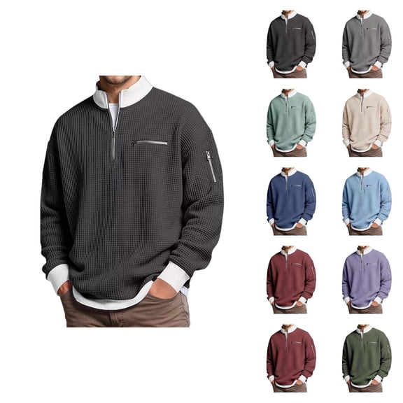 Quarter Zip Pullover Men 2026 Fall Winter Long Sleeve Casual Stand Collar Waffle Knit Sweaters Mens Pullover Top