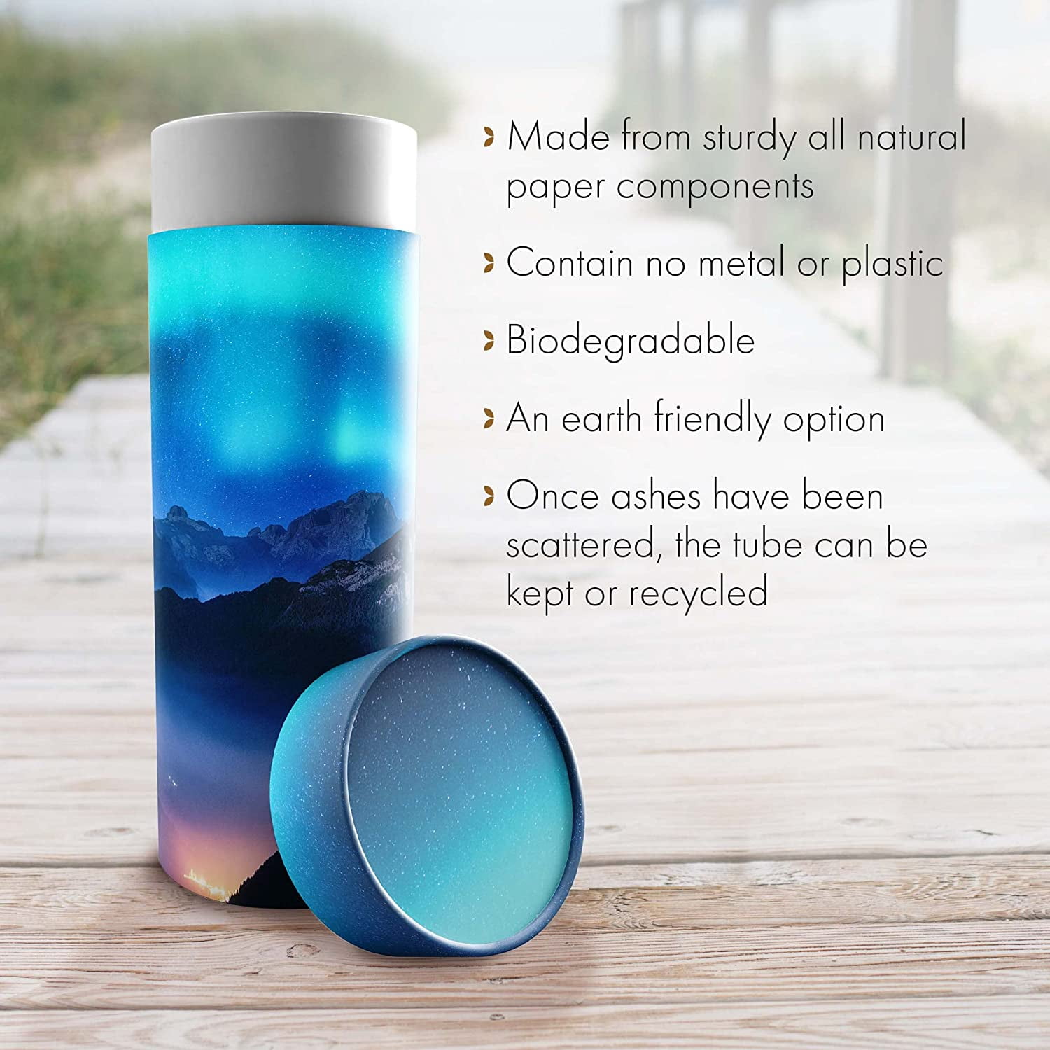 Beautiful Scenes - Aurora Borealis Scattering Urn - Biodegradable Urns for Human Ashes Adult for Funeral, Burial, Niche, or Columbarium Cremation - Urns for Adult Ashes - Scattering Urns - Large