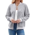 thumbnail image 3 of Suéter Tipo Cárdigan con Cremallera para Mujer, Sudadera con Capucha, Chaqueta de Larga, Conjuntos de Cuello Redondo, Abrigo Informal. Gris XL, 3 of 10
