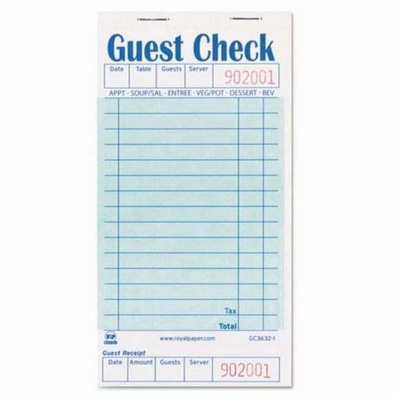 RPP 13 Line 1 Pint Guest Check Book, Green