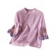 thumbnail image 1 of Vestidos Casuales Para Mujer, Blusas De Mujer De Moda Cárdigan informal de lino bordado para mujer, con botones, mangas cortas y cuello redondo, 1 of 3