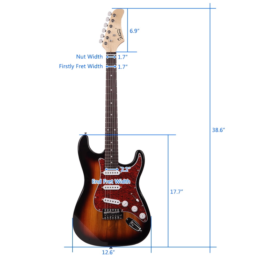 Private Jungle Glarry GST3 Pearl White Pick Guard Electric Guitar Bag Shoulder Strap Pick Whammy Bar Cord Wrench Tool,Sunset Color