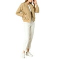 thumbnail image 5 of MODA NOVA Juniors Stand Collar Zip Up Raglan Sleeves Bomber Quilted Jacket Khaki M, 5 of 5