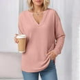 thumbnail image 4 of idosla Womens Oversized Long Sleeve Shirt Casual Waffle Knit Tunic Tops Lace Patchwork Pullover Sweatshirt (Pink, XL), 4 of 8