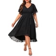 thumbnail image 1 of Vestido de cóctel Talisea talla grande de chifón negro para mujer, 1 of 6