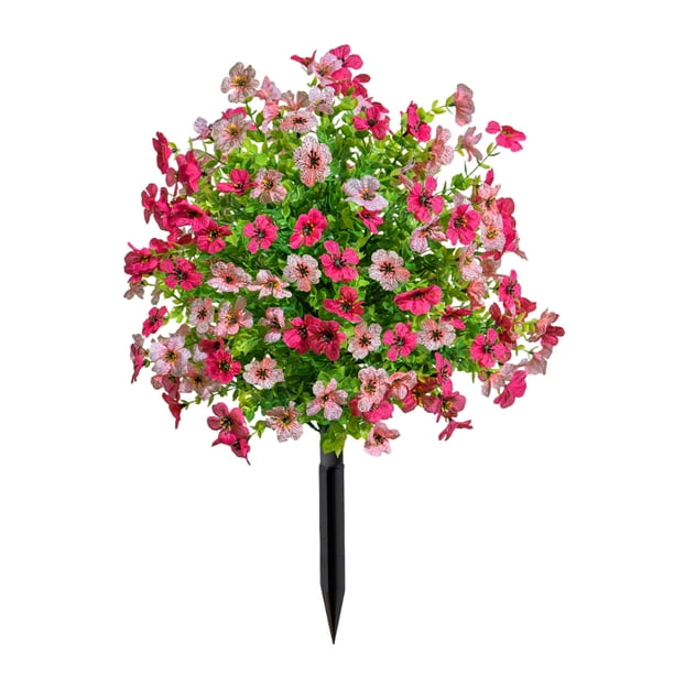 Árbol topiario artificial con flores violetas, arbustos artificiales para exteriores con estaca para decoración de jardín y porche.