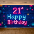 thumbnail image 5 of Neon Style 21st Happy Birthday Banner Backdrop Background Party Supplies Birthday Decoration Photography Props Decorations Birthday Party Event Decor, 5 of 7