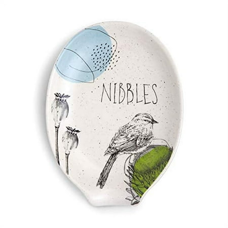 

Nibbles Bird Glossy Floral White 6 x 5 Stoneware Ceramic Everyday Kitchen Oval Spoon Rest