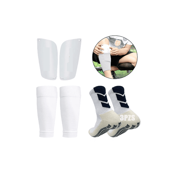 3 Calceta Antideslizantes Fútbol Y Manga Media Y Espinillera Blanco