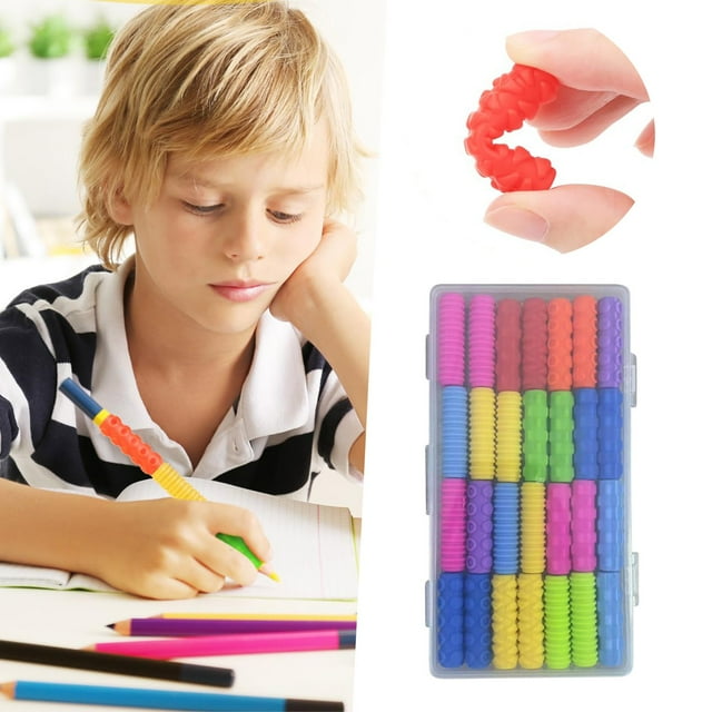 Blekii Multi-Color Rubber Pencil Grips – for Kids, Corrects Grip & Reduces Anxiety, Comfortable School Tool Pencil holder textured pencil holder 28 pieces (boxed)