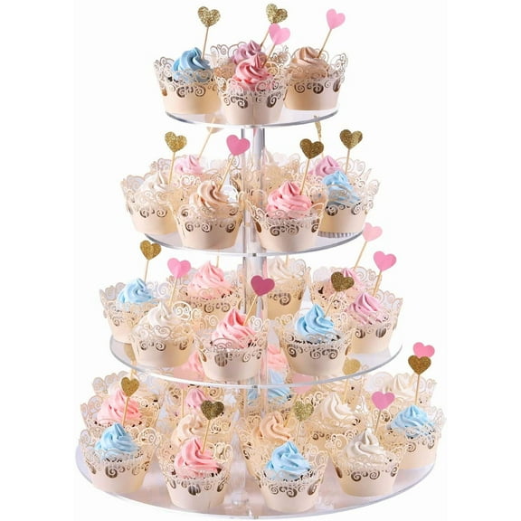 Cupcake Stand, 4-Tier Round Acrylic Cupcake Display Stand Dessert Tower Pastry Stand for Wedding Birthday Theme Party- 15.7 Inches (Transparent)