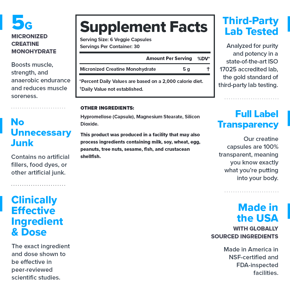 Creatine Capsules Micronized Creatine Monohydrate Supplement - 30 Servings
