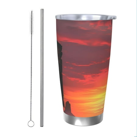 

Zeuib Sunset Western Desert Cowboy Printed 20oz Stainless Steel Insulated Car Cup Stainless Steel Thermal Cup Vacuum Insulated Leak-proof Travel Mug Cup-Straw Two-piece Set