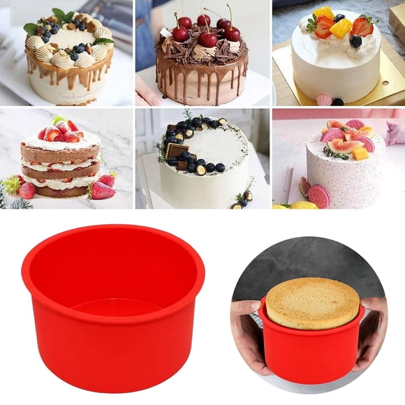 Product Category Cake Mould - Silicone Cake Pan 4 Inch Round Bakeware Nonstick Reusable Red Set of 6