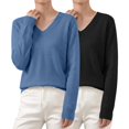 thumbnail image 3 of Comdrip 2Pc Women's Fall Winter V Neck Long Sleeve Basic Trendy Sweaters Fashion Casual Lightweight Knit Pullover Top Blue L, 3 of 5