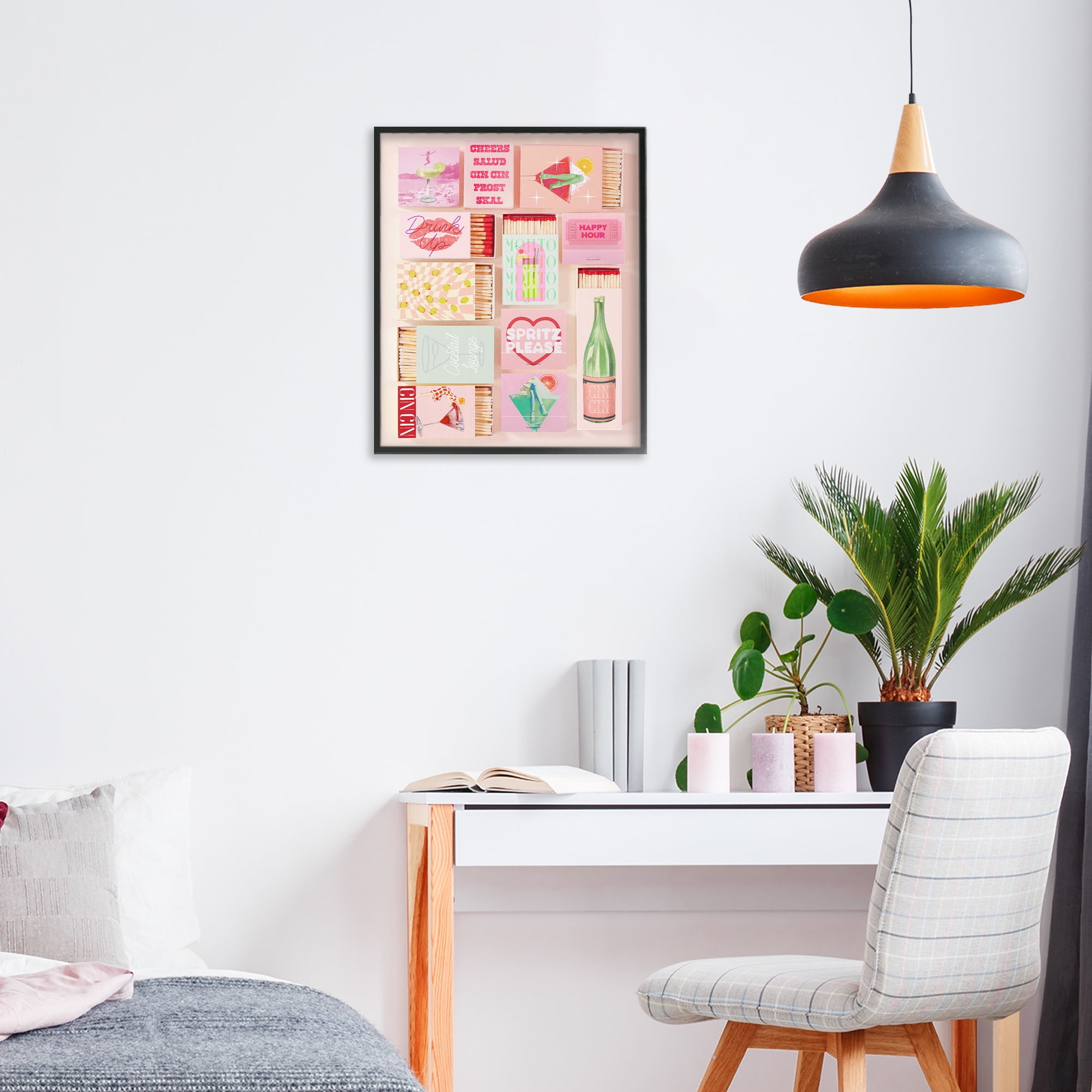 Glam Cocktails Retro Matches Black Framed Giclee Art, design by Lil' Rue
