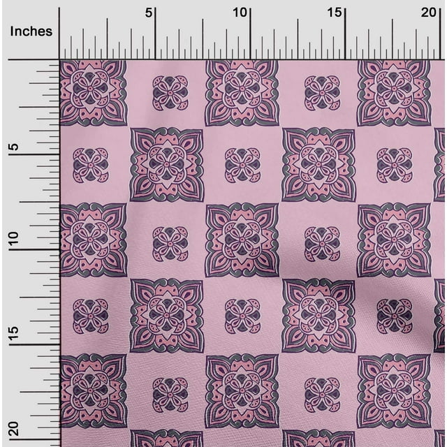 oneOone Georgette Viscose Fabric Floral Block Printed Fabric 1 Yard 42 Inch Wide